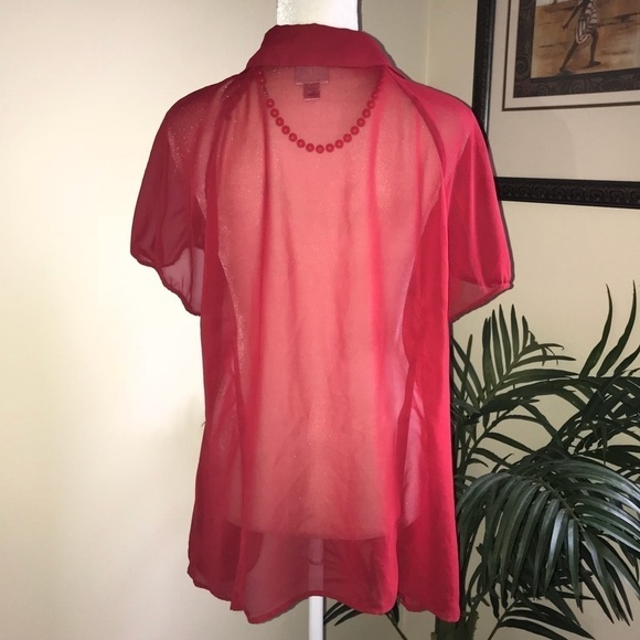 Worthington Sheer Red Gathered Poly Short Cap Sleeve Top 2X Plus Size - Picture 5 of 5